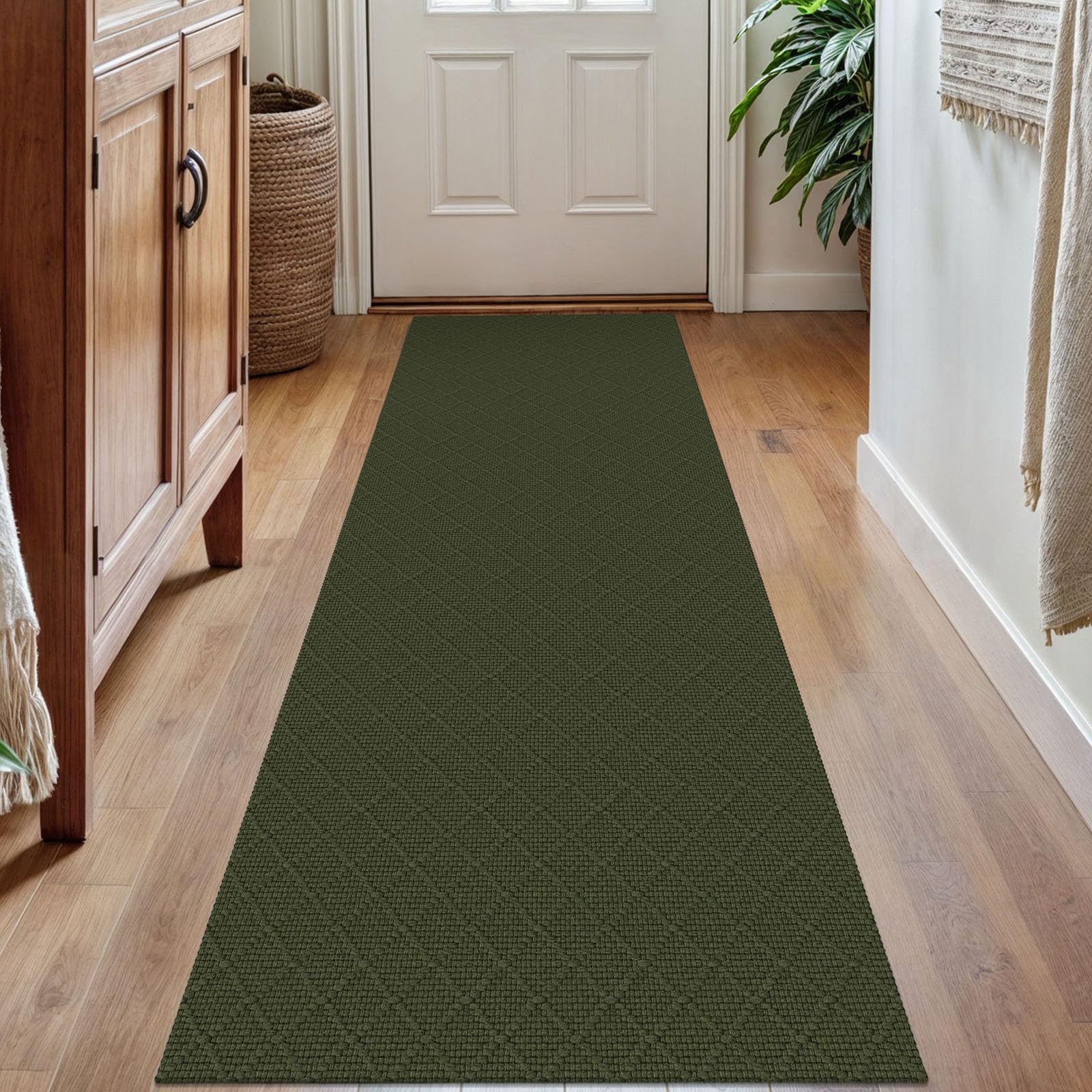Photo 1 of KOZYFLY Runner Rug 2x7 Ft Washable Runners for Hallways Non Slip Rubber Backed Kitchen Runners, Braided Cotton Entryway Runner Indoor, Floor Carpet for Hallway Kitchen Entryway, Dark Green