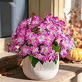 Yarmare Artificial Azalea Flowers for Outdoors 4 Bundles Fake Silk Azalea Bouquet Faux Flower Plants Realistic Fake Flowers for Planter Front Door Patio Garden Box Balcony Walkway Home Decor (Pink)