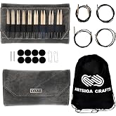 Lykke Driftwood 3.5-inch Interchangeable Circular Knitting Needle Set | Standard US 3, 4, 5, 6, 7, 8, 9, 10, 10.5 Grey Case, Birch Semi-Sharp Tips, Smooth Metal Joins, Swivel Cables, Project Bag