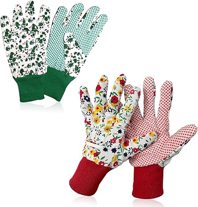 Grantop Gardening Gloves for Women 2 Pairs Floral Non-Slip Elastic Cuffs