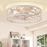 LEDIARY Caged Ceiling Fans with Lights, White Flush Mount Ceiling Fan with Remote&App, Small Low Profile Bladeless Ceiling Fa