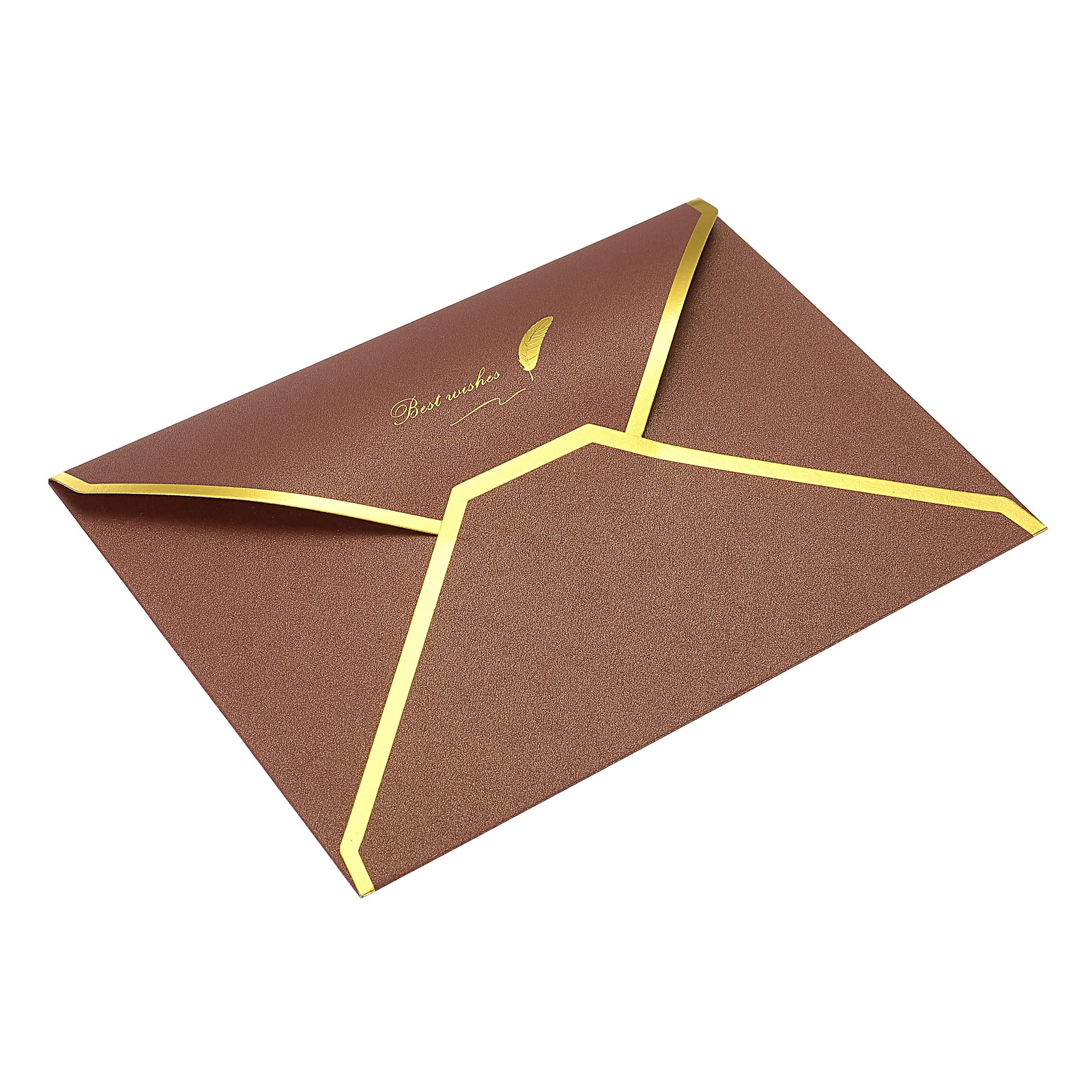 PATIKIL V Flap Envelopes, 20 Pack 7 x 5'' Luxury Style Gold Border Greeting Card Envelope for Invitations Weddings, Brown
