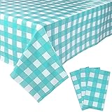 Kesfey 3 Packs Aqua and White Checkered Tablecloths