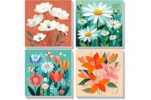 TOSTOG 4 Pack Paint by Number for Kids with Wooden Frame, Flower Paint by Numbers for Kids Ages 8-12, Flower Acrylic Oil Pain