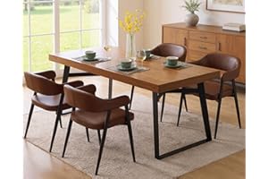 HNY Modern Dining Room Arm Chairs Set of 4, Retro Faux Leather Upholstered Barrel Dining Chairs with Arms Mid-Century Brown Accent Chair with Metal Legs, Open-Back Kitchen Side Chair for Living Room
