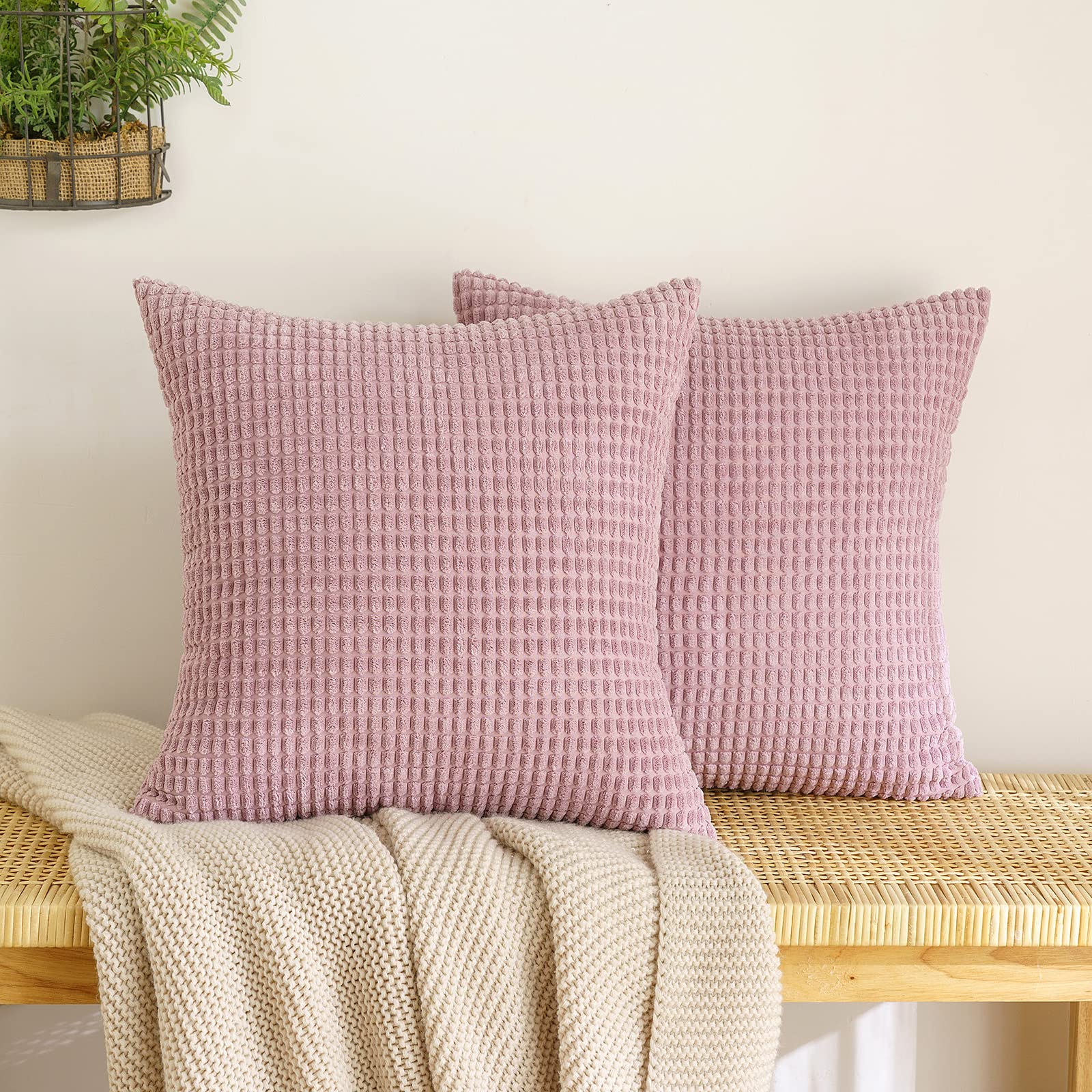 EMEMA Corduroy Granule Throw Pillow Covers Decorative Cushion Covers Square Soft Pellets Solid Pillowcase for Sofa Bedroom Pastel Violet 16x16 Inch 2 Pieces — image 1