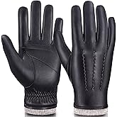 MAGILINK Mens Leather Gloves Touchscreen Texting, Winter Gloves Men Warm Thermal Wool Fleece Lined, Driving Gloves Anti-slip