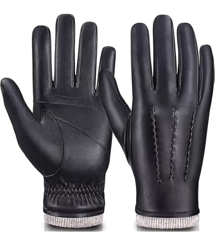 SANKUU Black Leather Gloves for Men, Winter Warm Touchscree