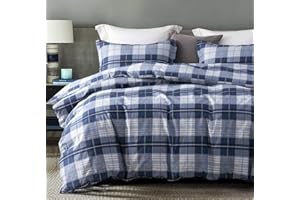 SLEEPBELLA Comforter Queen Size, 600 Thread Count Cotton Navy Blue & Grey Buffalo Pattern Blue Plaid Comforter Sets,Down Alte