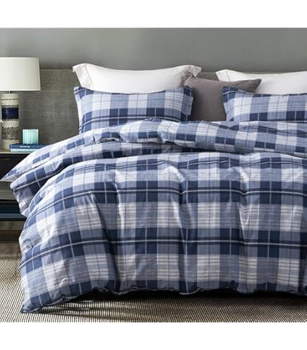 Wake In Cloud - Juego De Edredón A Cuadros, Estampado Geométrico De Cuadros Escoceses Y Moderno, Ropa De Cama Suave Y Ligera, 3 Piezas, Verde Oscuro, Tamaño King
