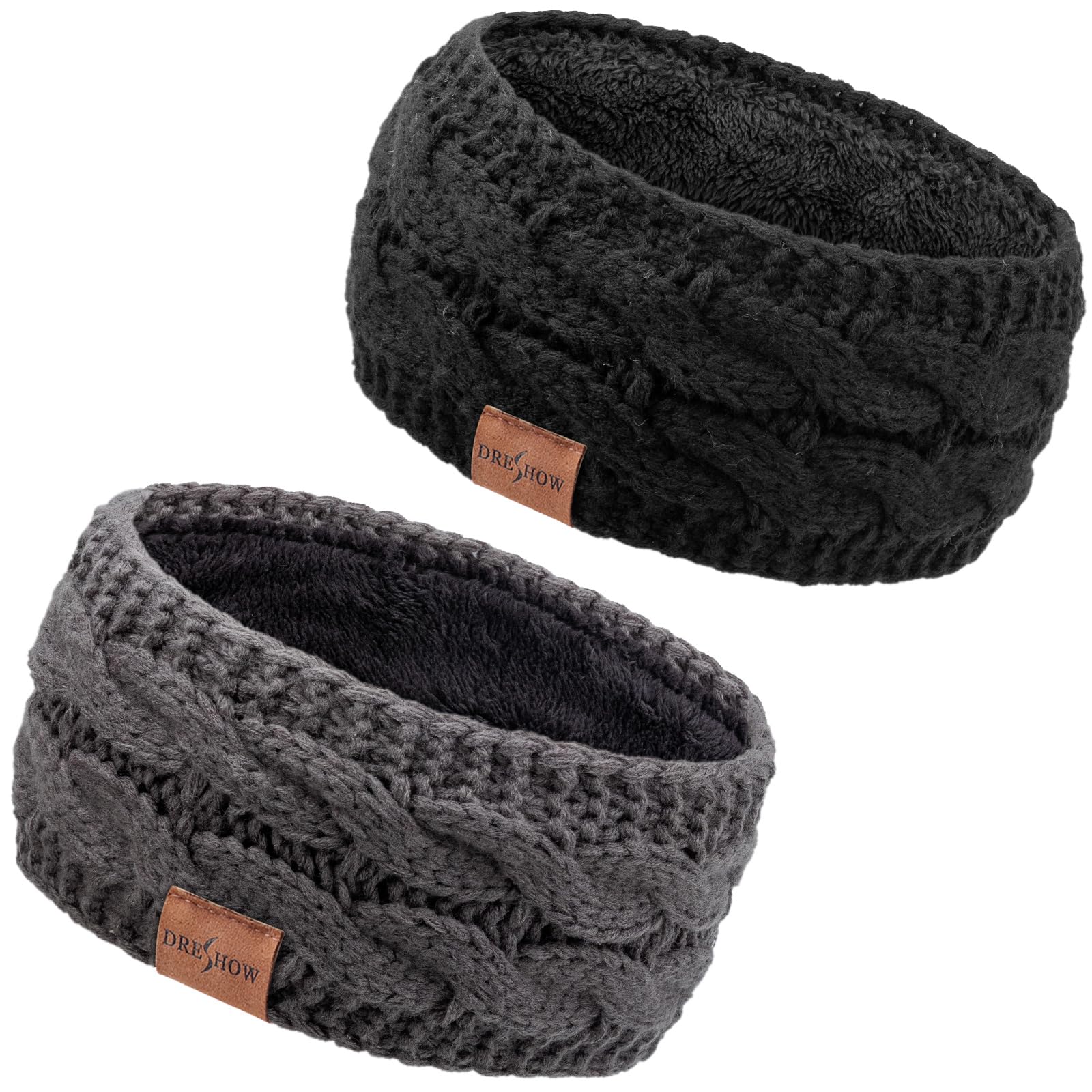 DRESHOW Women Warm Knitted Headband Cold Winter Ear Warmer Elastic Crochet Head Wraps Thick Fleece Lining Hair Bands