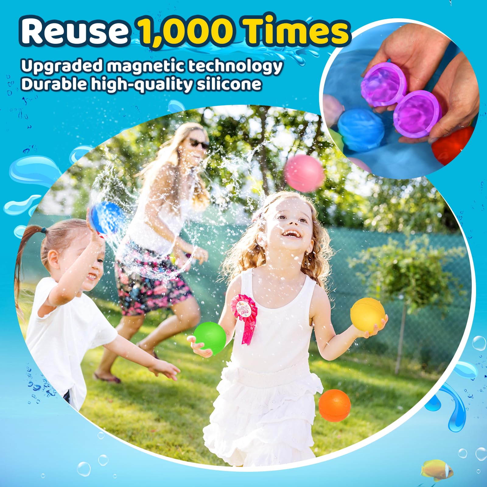 12 Stück wiederverwendbare Wasserballons, Pool-Strand-Wasserspielzeug für Jungen und Mädchen, Outdoor-Sommerspielzeug für Kinder, magnetischer Wasserball für Outdoor-Aktivitäten 3