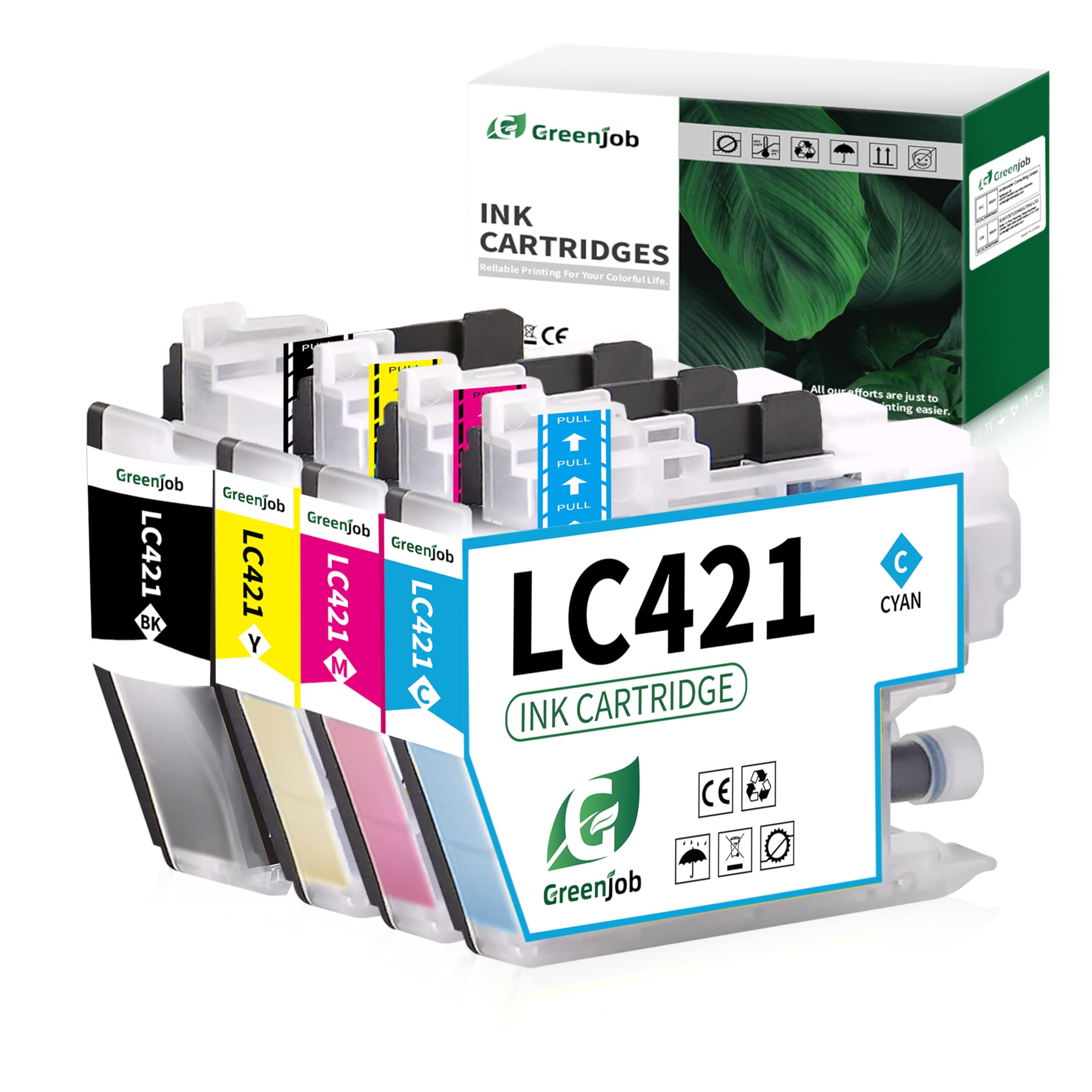 Greenjob LC421 Ink Cartridges Replacement for Brother LC-421 LC-421XL LC-421XLVAL Ink Cartridges Multipack Compatible with Brother DCP-J1050DW MFC-J1010DW DCP-J1140DW DCP-J1800DW Printer (4-Pack)