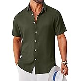 COOFANDY Mens Button Down Shirt Short Sleeve Casual Shirts Linen Textured Summer Beach Shirts