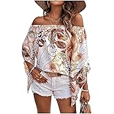 Verdusa Women's Off Shoulder Shirred Half Sleeve Loose Striped Blouse Shirt Top