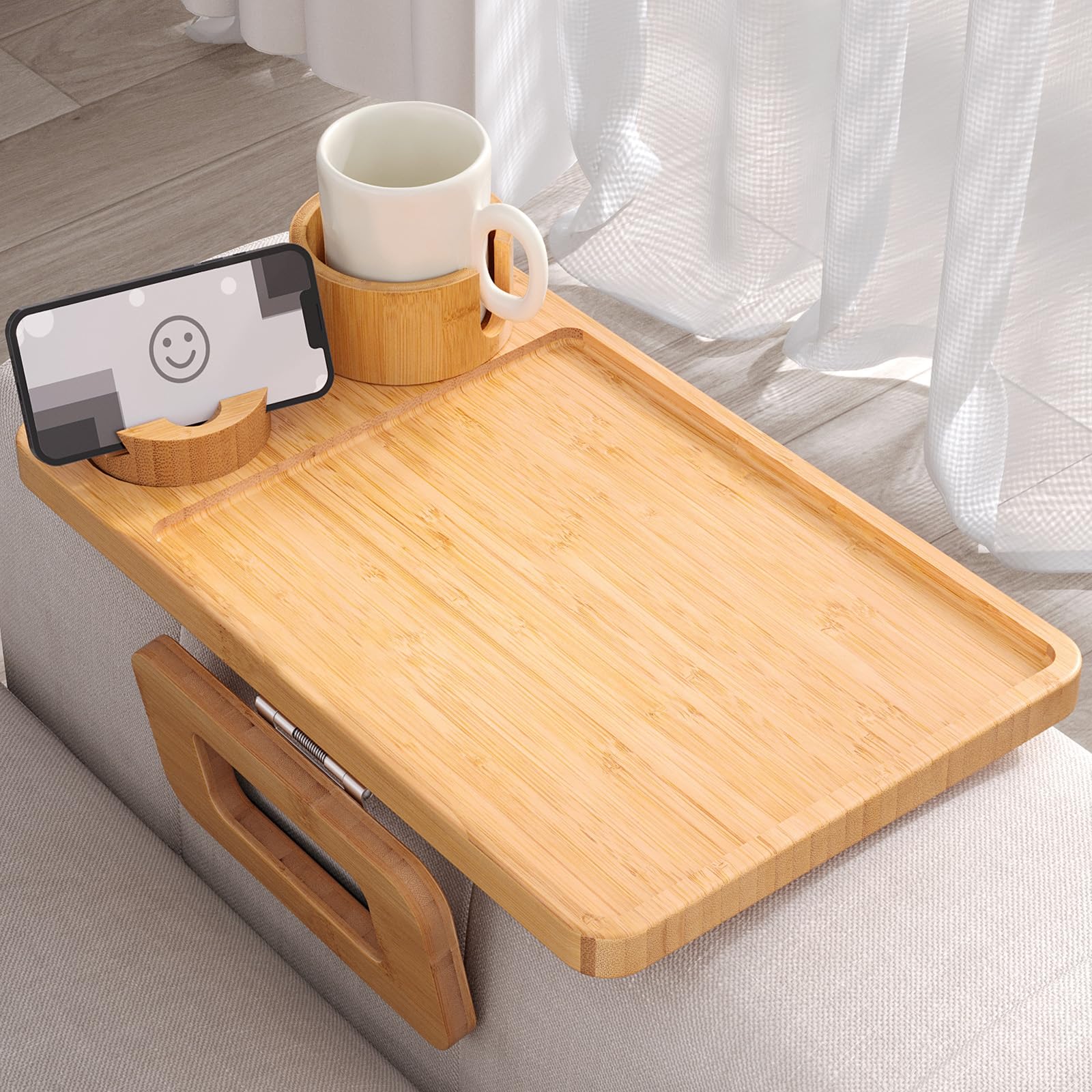 Photo 1 of Danfoxer Couch Arm Tray,Bamboo Folding Sofa Tray,Sofa Armrest Trays Couch Arm Table Clip-On Desk