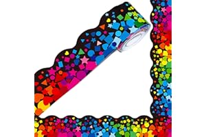 60 Feet Bulletin Board Borders, Scalloped Confetti Rolled Border Trim Decorate Bulletin Boards, Walls, Desks, Windows, Doors 