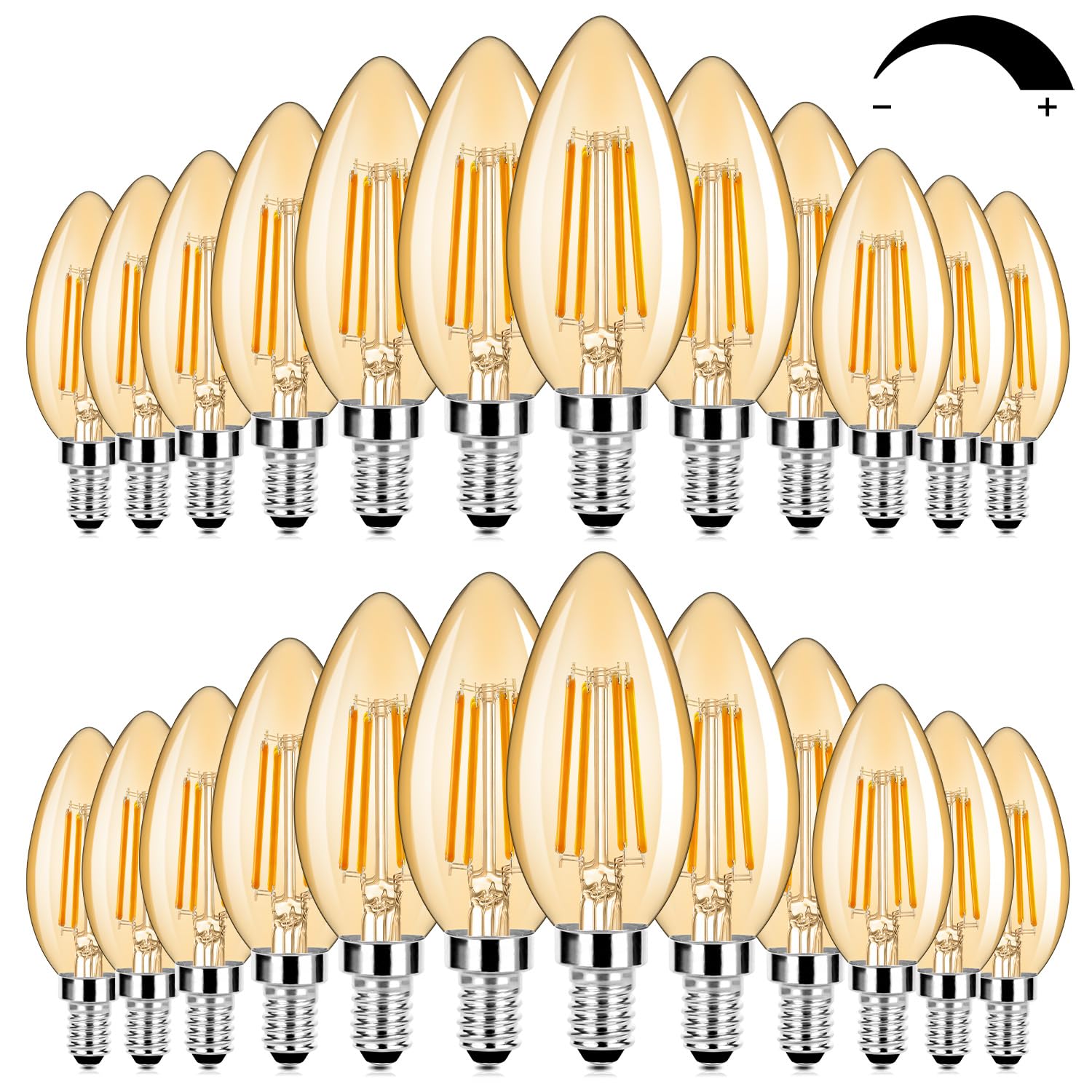 24-Pack Dimmable E12 LED Candelabra Bulbs 60W Equivalent, 2200K Soft Warm White, 600 Lumens B11 Candle Base 6W C35 LED Filament Vintage Light Bulbs, Amber Glass for Chandelier Ceiling Fan High CRI 90+ Image