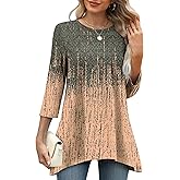 OFEEFAN Tunic Tops for Women Loose Fit Dressy 3/4 Length Sleeve Womens Tops with Asymmetrical Hem S-4XL
