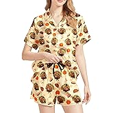 Feim-AO Women's Pajama Sets Funny Pajamas for Women Set Comfortable 2 Piece Button Down Tops & Shorts Sleepwear Short Sleeve