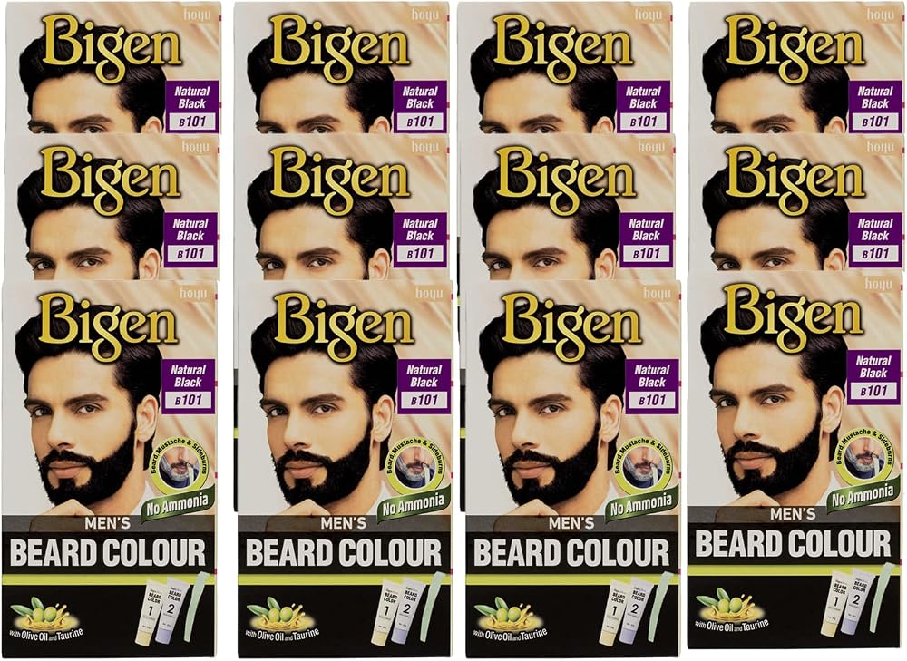 Bigen 12 x Men's Beard Colour No Ammonia Aloe Olive Oil Natural Black 101