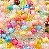 BERMRO 16mm Acrylic Beads 220pcs Transparent Color Mix Pen Bead Focal Spacer Chunk Bubblegum Beads for DIY Crafting Necklace Bracelet Jewelry Making Keychain (Mix Color)