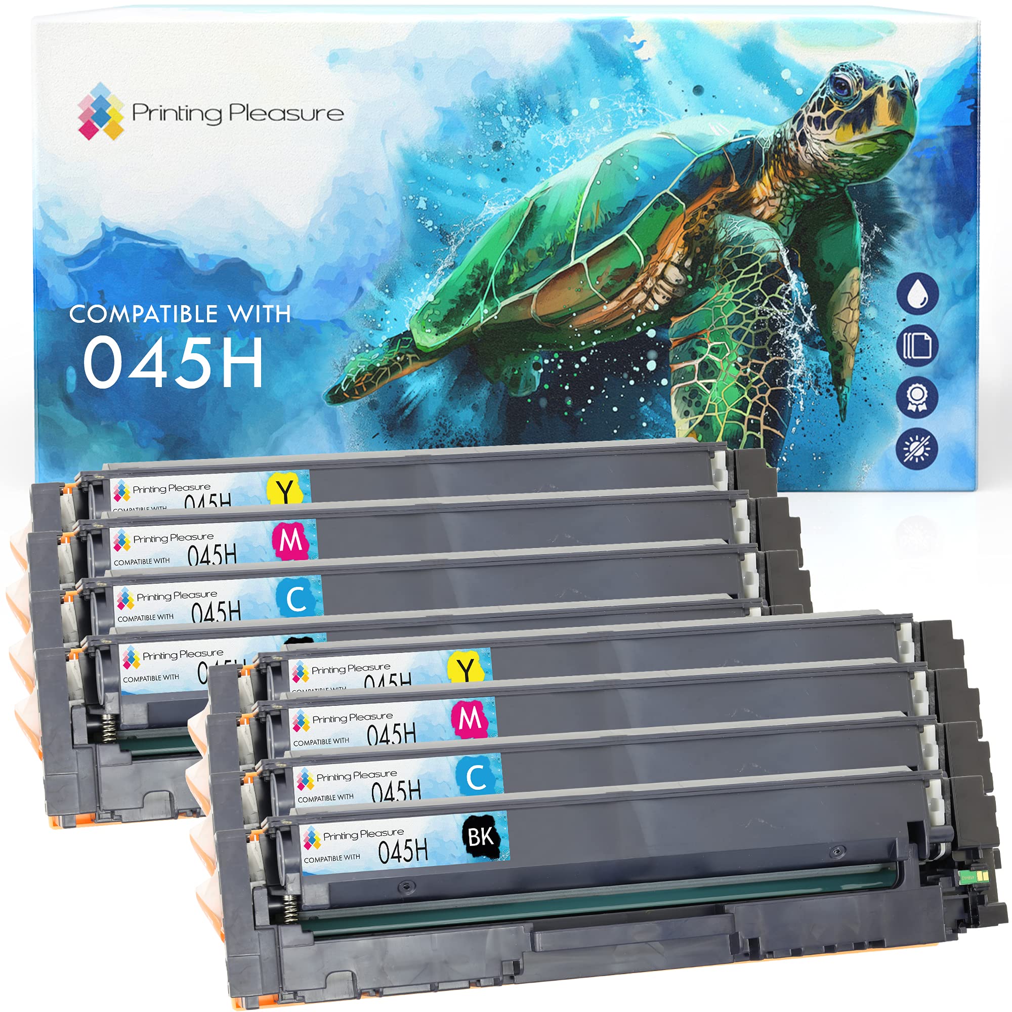 8 (2 FULL SETS) Compatible 045H Toner Cartridges for Canon i-Sensys MF633Cdw, MF635Cx, LBP613Cdw, MF631Cn, imageCLASS MF632Cdw, MF634Cdw, LBP612Cdw - High Yield (BK 2,800 & C/M/Y 2,200 pages)