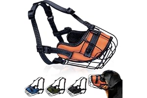 OOPSDOGGY Metal Dog Muzzle for Large Dog, Adjustable Brethable Wire Basket for Rottweiler to Prevent Biting Chewing (Orange)