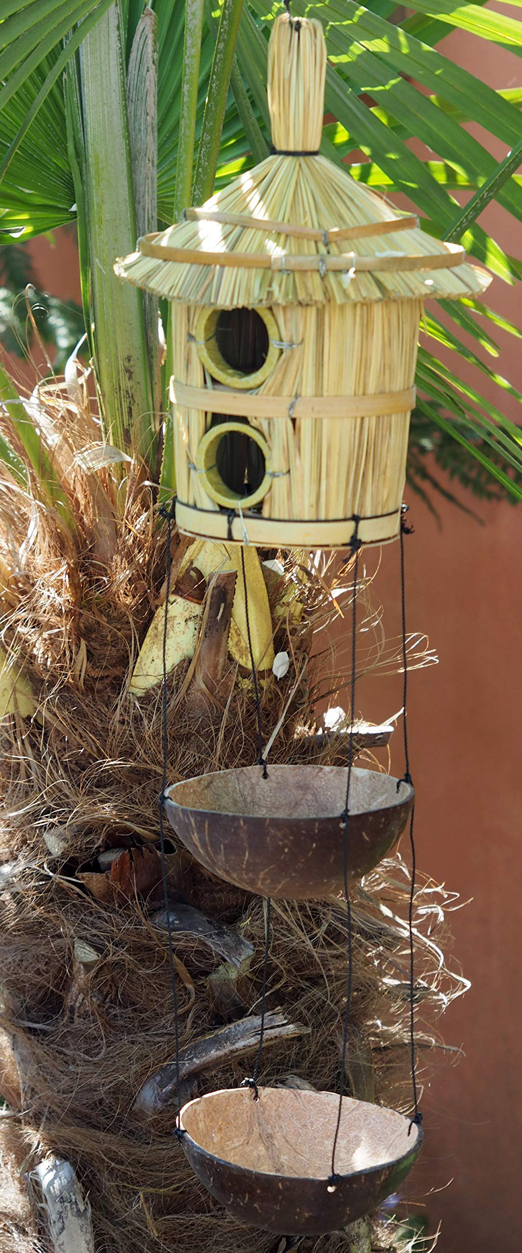 Sunlover Hand Made Fair Trade Straw and Coconut Bird House - 2 Tier