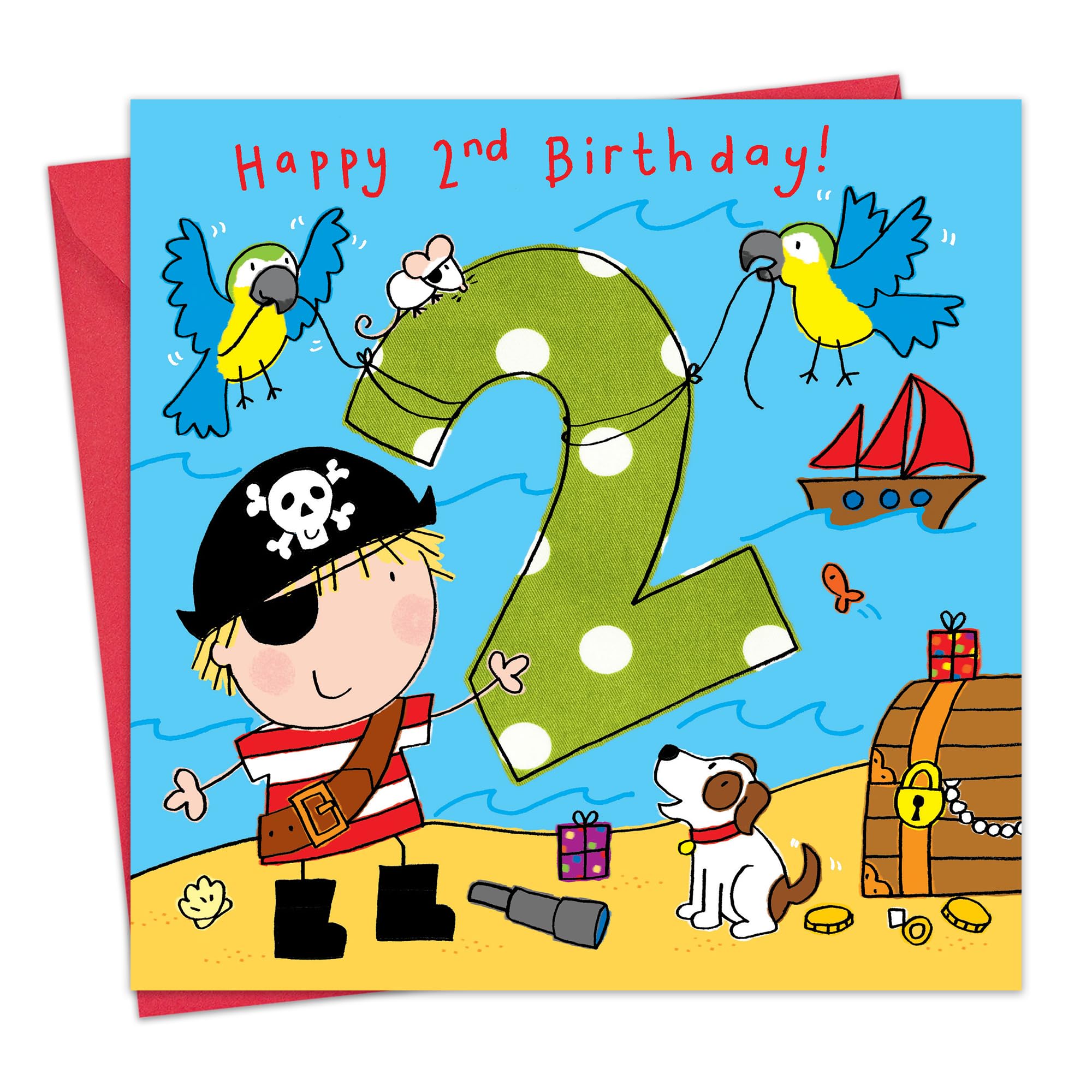 Twizler 2nd Birthday Card Boy Pirate - Age 2 Birthday Card - Boys Birthday Card Age 2 - Happy Birthday Card 2 Year Old Boy - Childrens Happy Birthday Cards Boy - Card Age 2 Boy