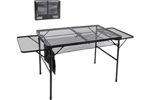 Nice C Folding Grill Table, Camping Table, Tailgate Tables, Grill Tables, Outdoor, Metal Folding Adjustable Height&Width, Mesh Net, Carry Handle