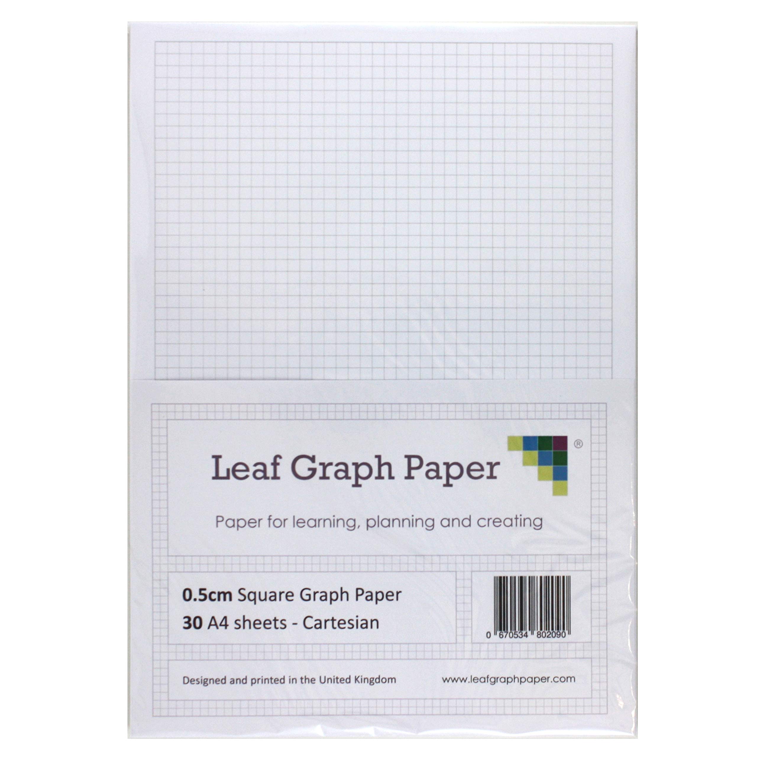 Leaf Graph A4 Graph Paper, 5mm (0.5cm) Squared Cartesian Grid, 30 Leaf Pack for Mathematics and Engineering