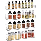 CRAFTIFANO Clear Acrylic Spice Rack Wall Mounted 15 inch Floating Shelf with Removable End Guards for Kitchen Cabinet Door Cupboard Bathroom Holds Jars Nail Polish Books Toiletries (4 PCS)