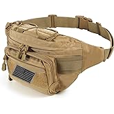 FRTKK Tactical Fanny Pack Military Waist Bag Pack with USA Flag Patch Utility Hip Pack with Adjustable Strap for Outdoors Fishing Cycling Camping Hiking Dog Walking (Tan 2)