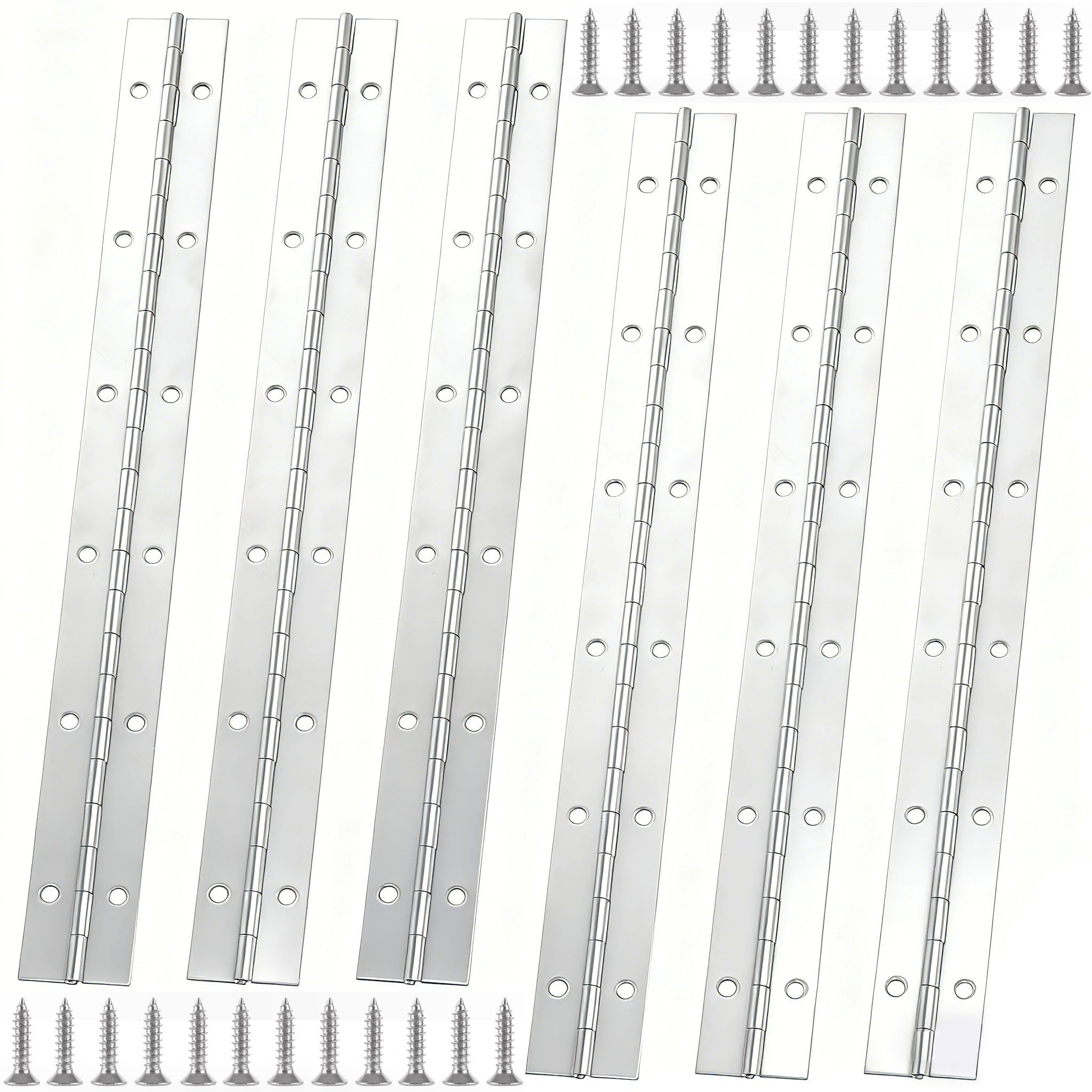 MUXHEL 6PCS Piano Hinge 300mm/12inch Heavy Duty Piano Hinges for Wood Stainless Steel Continuous Hinge with Holes and Screws for Piano Cabinet Door Window
