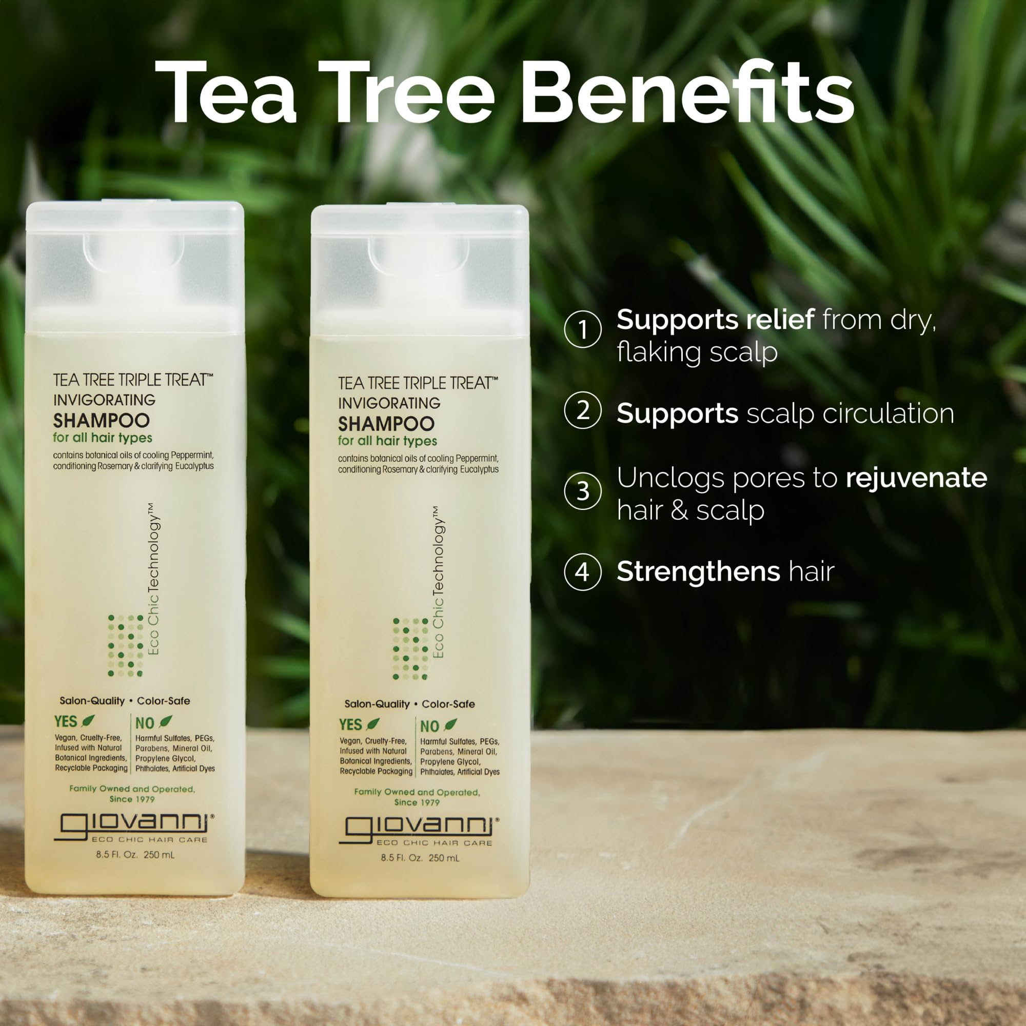 GIOVANNI Tea Tree Triple Treat Invigorating Shampoo - Cooling Peppermint, Eucalyptus & Rosemary, Helps Strengthen & Rejuvenate Hair & Scalp, Salon Quality, Paraben Free, Tea Tree Shampoo - 24 oz