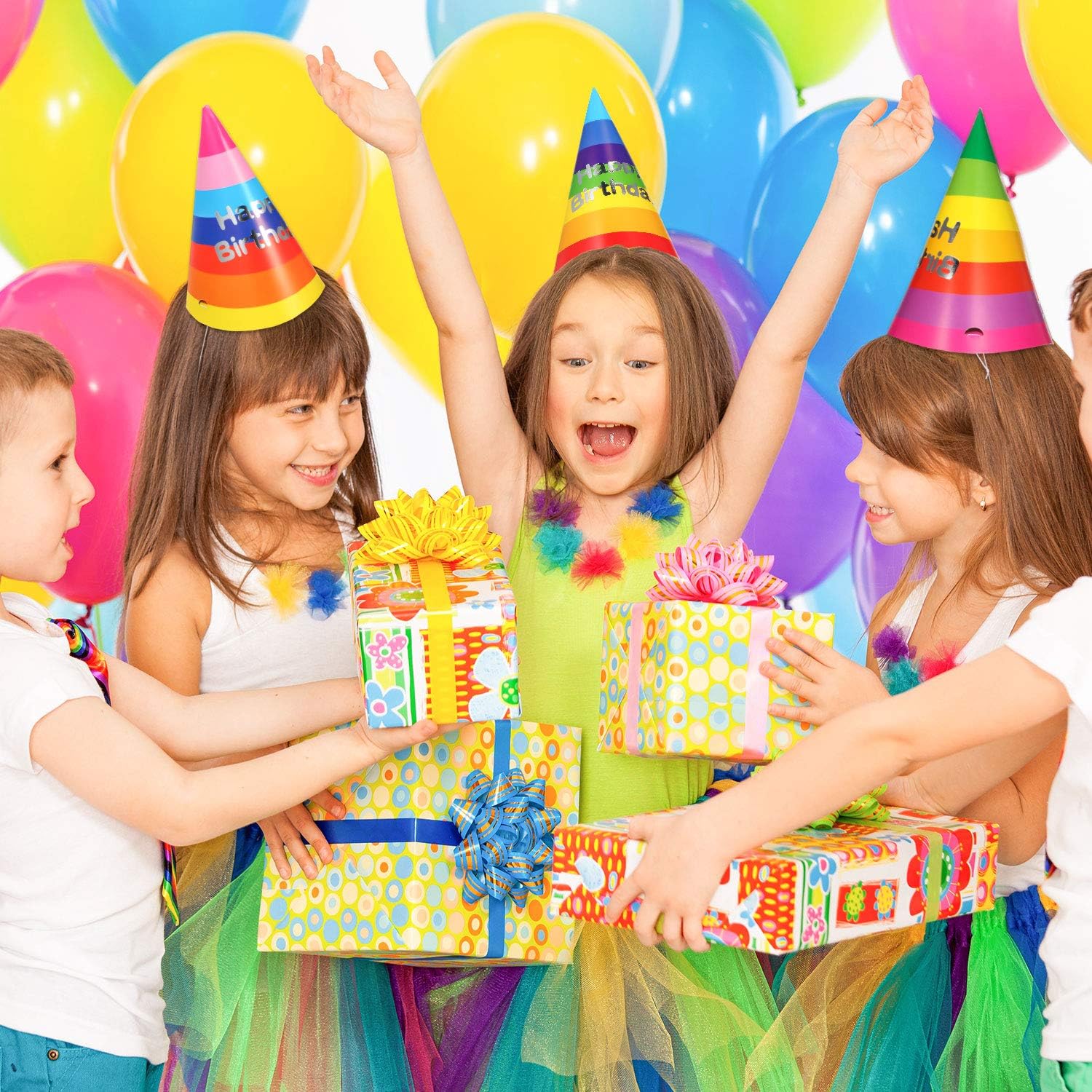 20 Pieces Rainbow Birthday Party Hats Fun Party Cone Hats Birthday Paper Hats Art Craft Caps Party Supplies for Kids Adults: Toys & Games