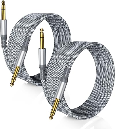 Ruxely 6.35mm TRS Instrument Cable 1M 2-Pack Straight 1/4" Jack