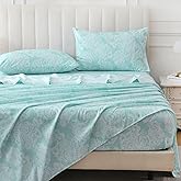 ChicView Queen Size Paisley Printed Sheet Set,4 Pieces Boho Style Breathable Soft Microfiber Bedsheets, Anti Pilling Deep Pockets Easy Care Bed Sheets, Blue