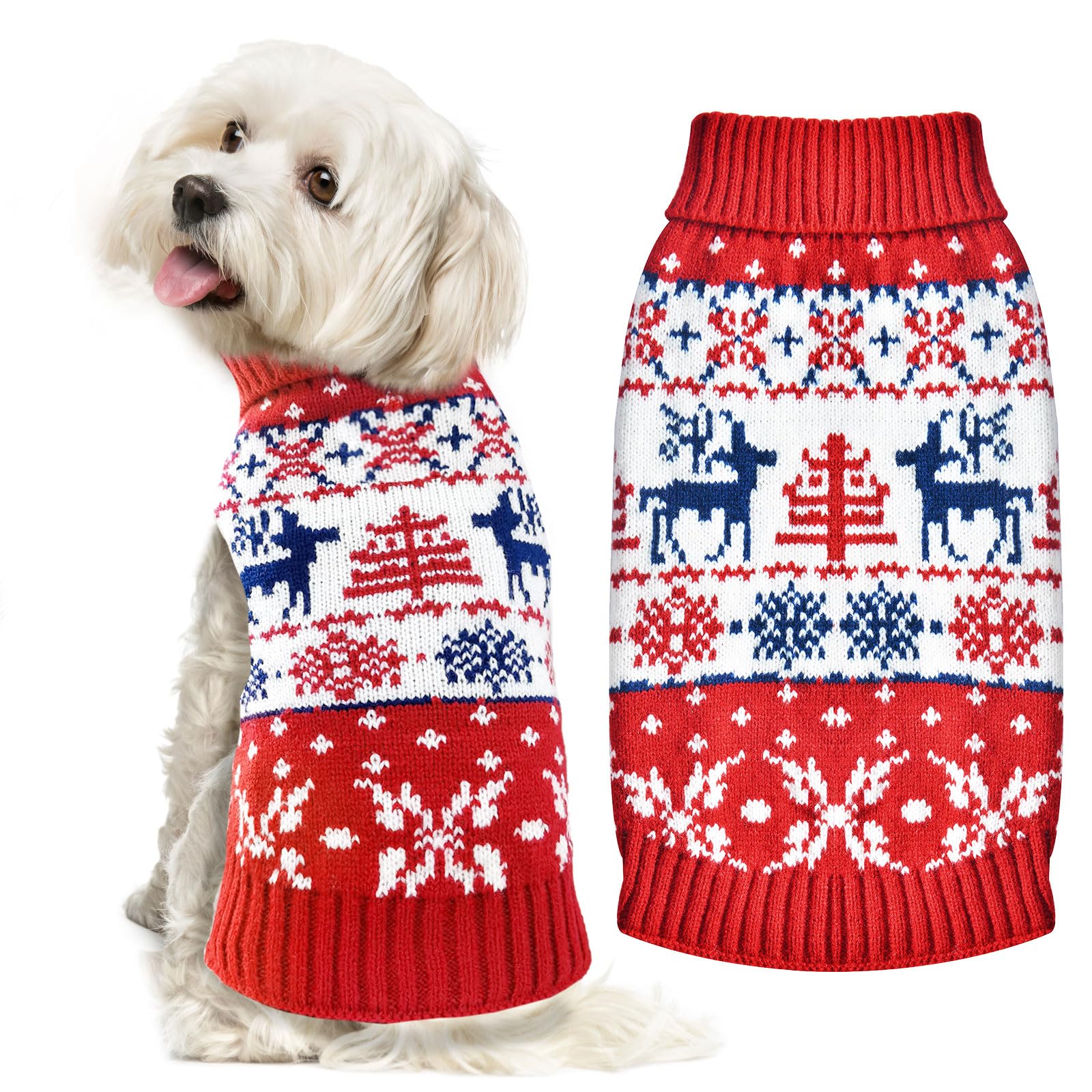 ABRRLO Dog Christmas Jumper Snowflake Xmas Pet Sweater Outfits Puppy Cat Holiday Costume New Year Clothes Gift for Small Medium Large Dogs(Navy Reindeer,XS) — image 1