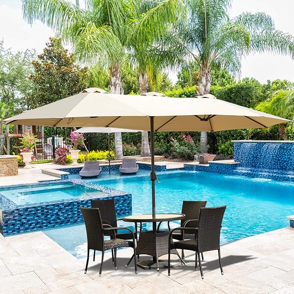 Amazon Com Lokatse Home 15 Ft Double Sided Outdoor Umbrella Rectangular Large With Crank For Patio Shade Outside Deck Or Pool Brown Garden Outdoor