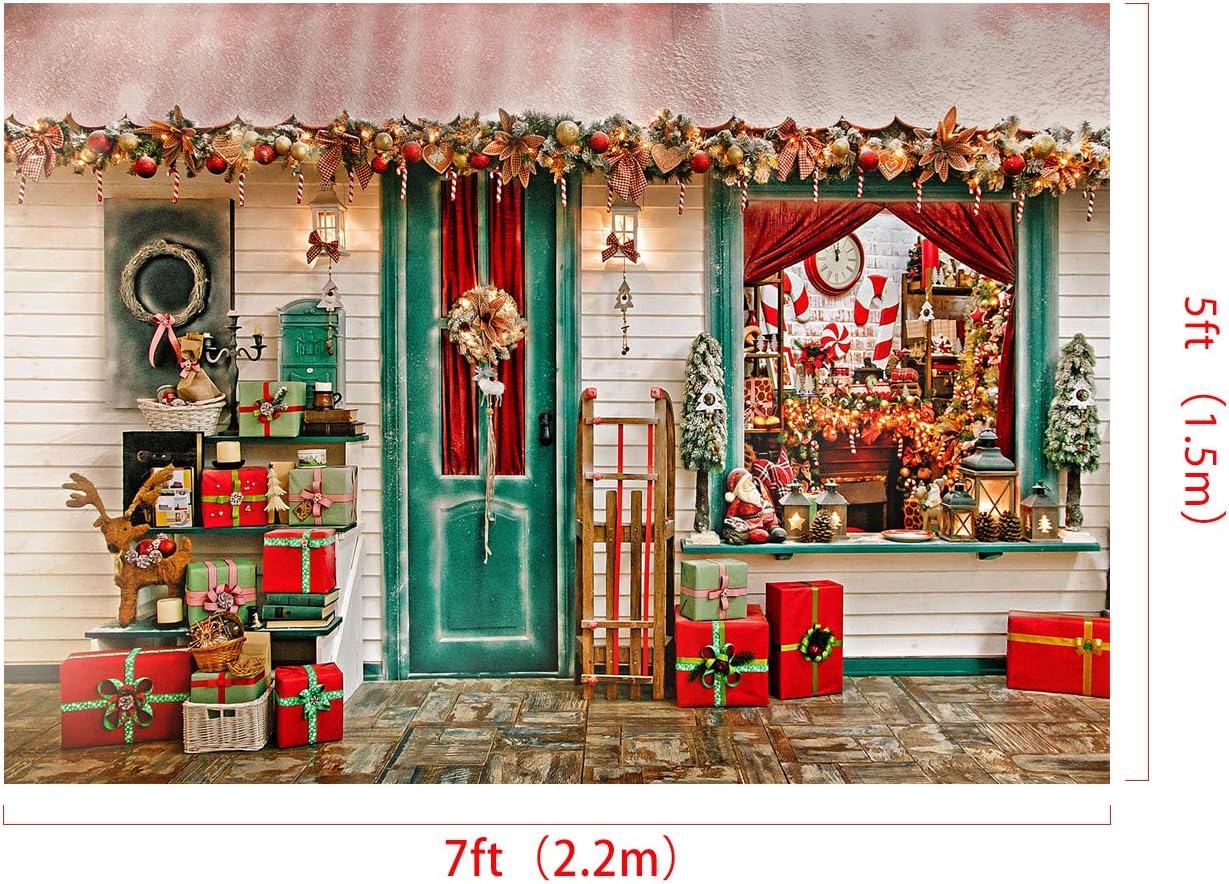 Kate Backdrops 2.2x1.5m Christmas Theme Photo Backdrop Christmas Wooden Shopwindow Photography Background Various Christmas Decorations Backdrops for Photography Studio - Image 4