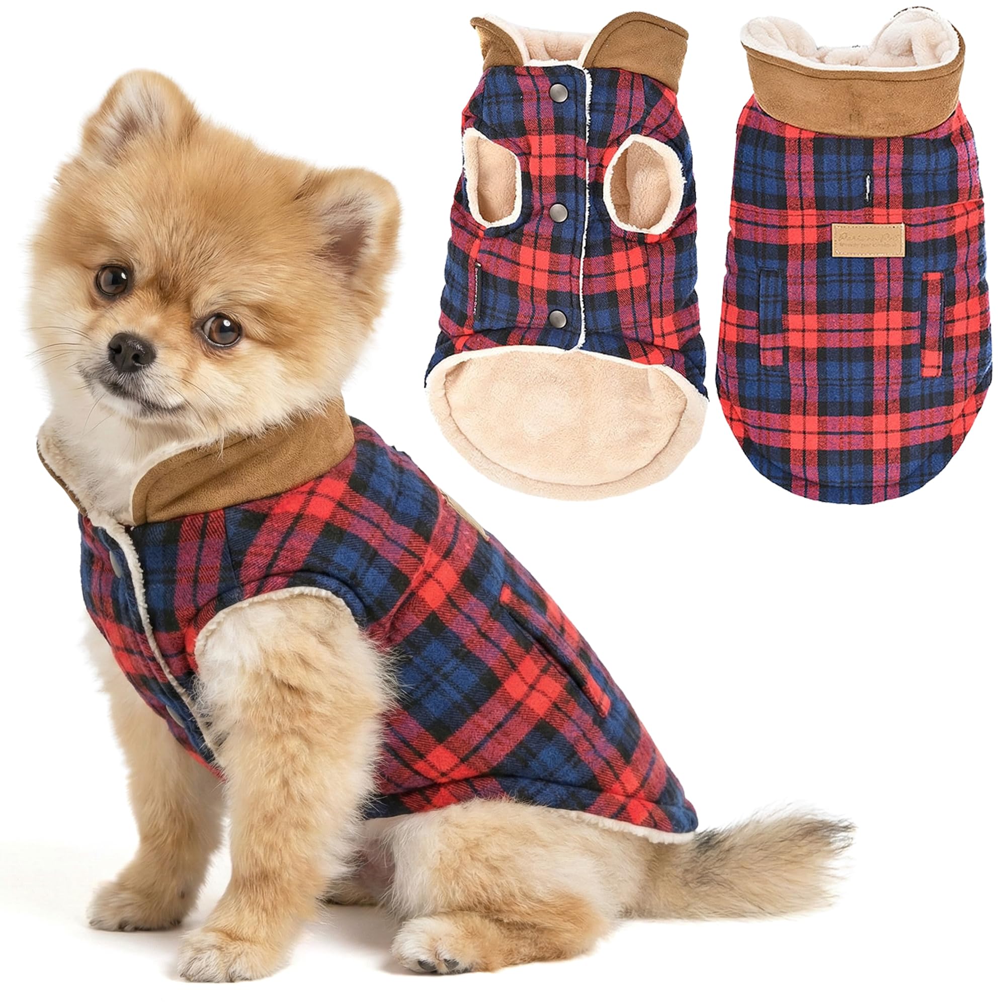 Parisian Pet - Scottish Red Plaid Dog Vest Coat/Fleece Sweater - Perfect Dog Sweaters for Christmas - Size S