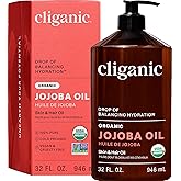 Cliganic Organic Jojoba Oil 32 oz, 100% Pure | Bulk, Natural Cold Pressed Unrefined Hexane Free Oil for Hair & Face