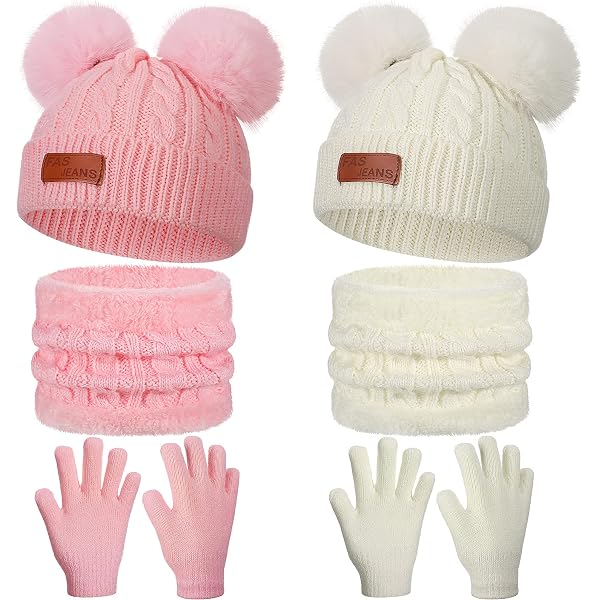 Amazon.com: 6 Pcs Kids Hat Scarf Gloves Set Girl Boy Pom Kid  display picture 2