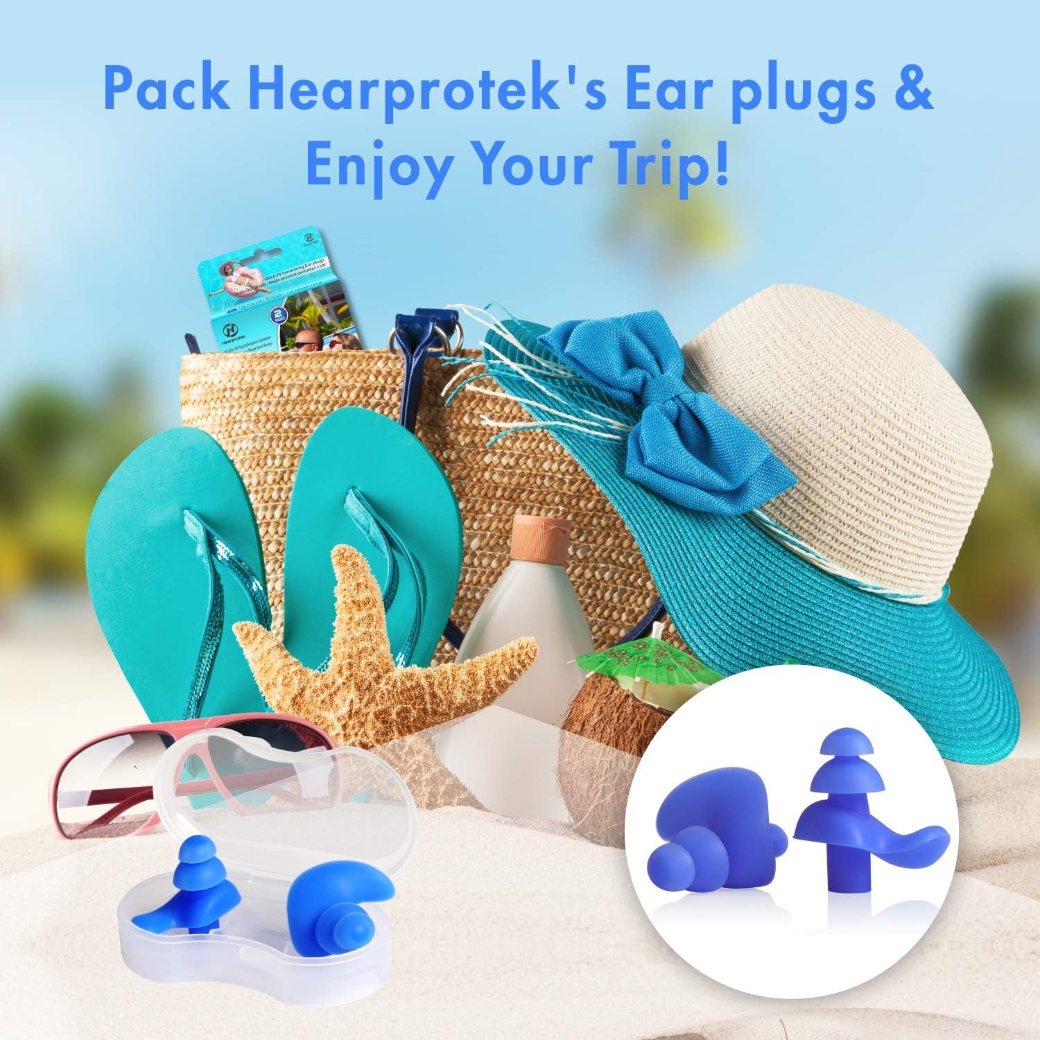 Hearprotek [Upgraded Design Silicone Swimming Earplugs, 2 Pairs Waterproof Reusable Ear Plugs for Swimming Showering Bathing Surfing and Other Water Sports Adult Size (Blue) : Sports & Outdoors
