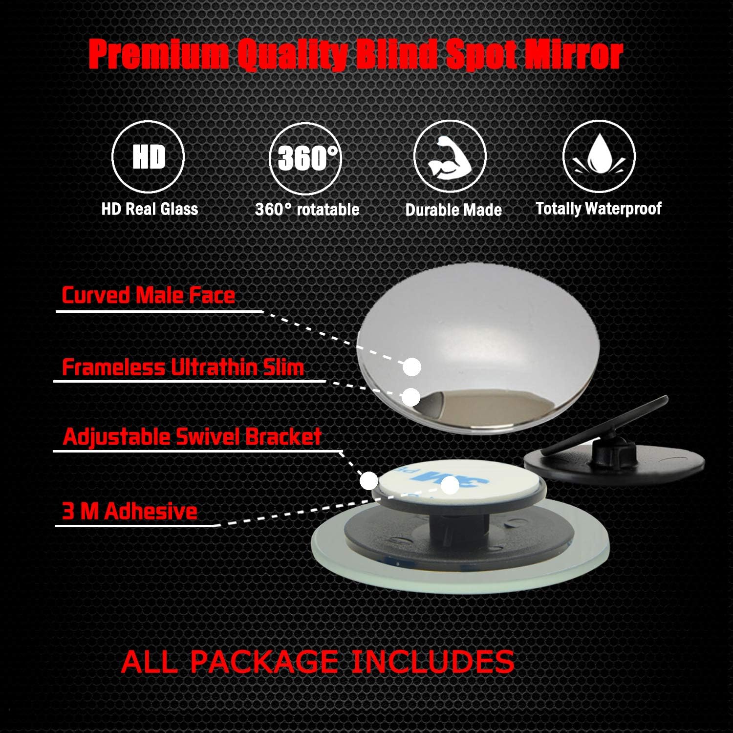 Ampper Blind Spot Mirror, 2" Round HD Glass Convex Rear View Mirror, Pack of 2: Automotive