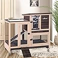 Aivituvin Rabbit Hutch Bunny Hutch Large Rabbit Cage, Indoor Bunny Cage Outdoor Rabbit House (Coffee Color)