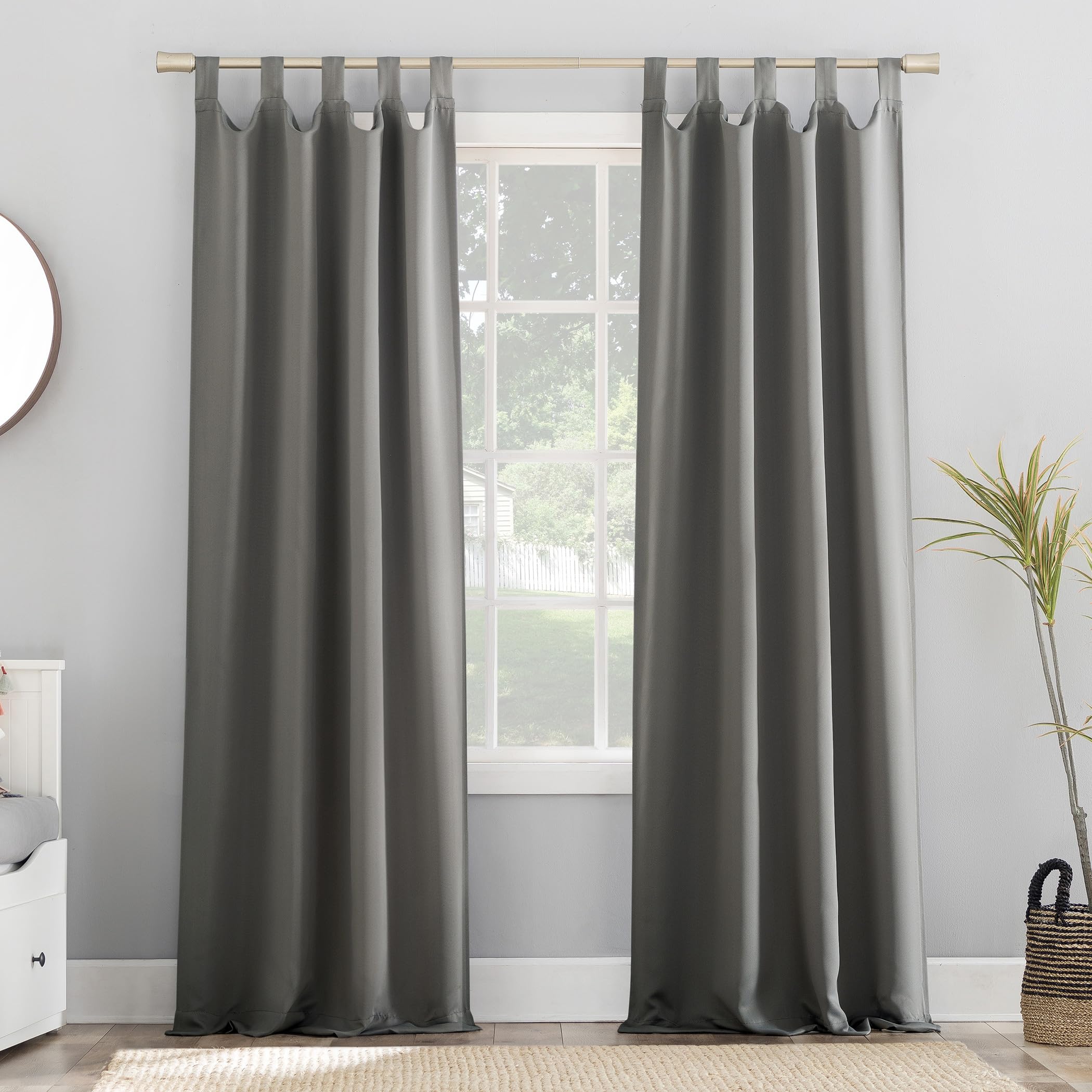 Sun Zero Easton Energy Saving Blackout Tab Top Curtain Panel, 40" x 63", Gray