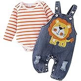 Baby Boy Clothes Newborn Long Sleeve Romper Cartoon Animal Jeans Suspender Overalls Jumpsuit Fall Outfits 0-18 Months